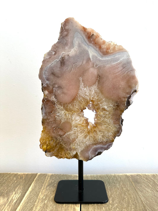 Pink amethyst on stand