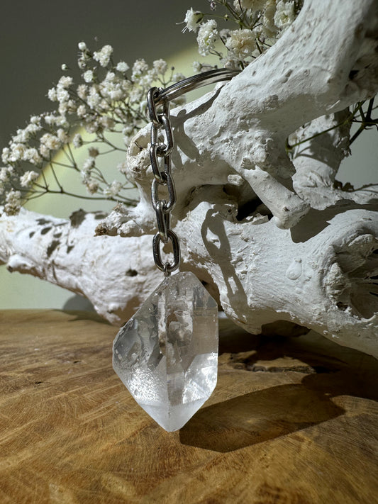 Rock crystal rough key ring