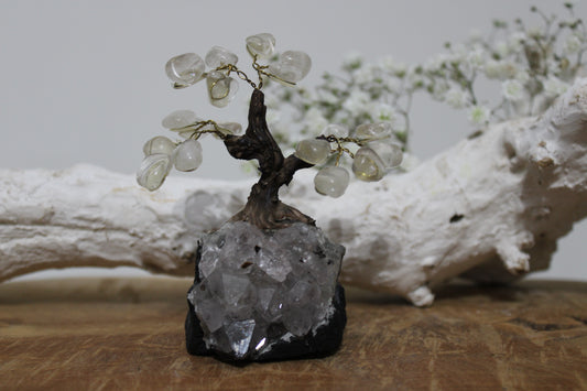 Bergkristal bonsai boom op amethist - Gemstone Dreams