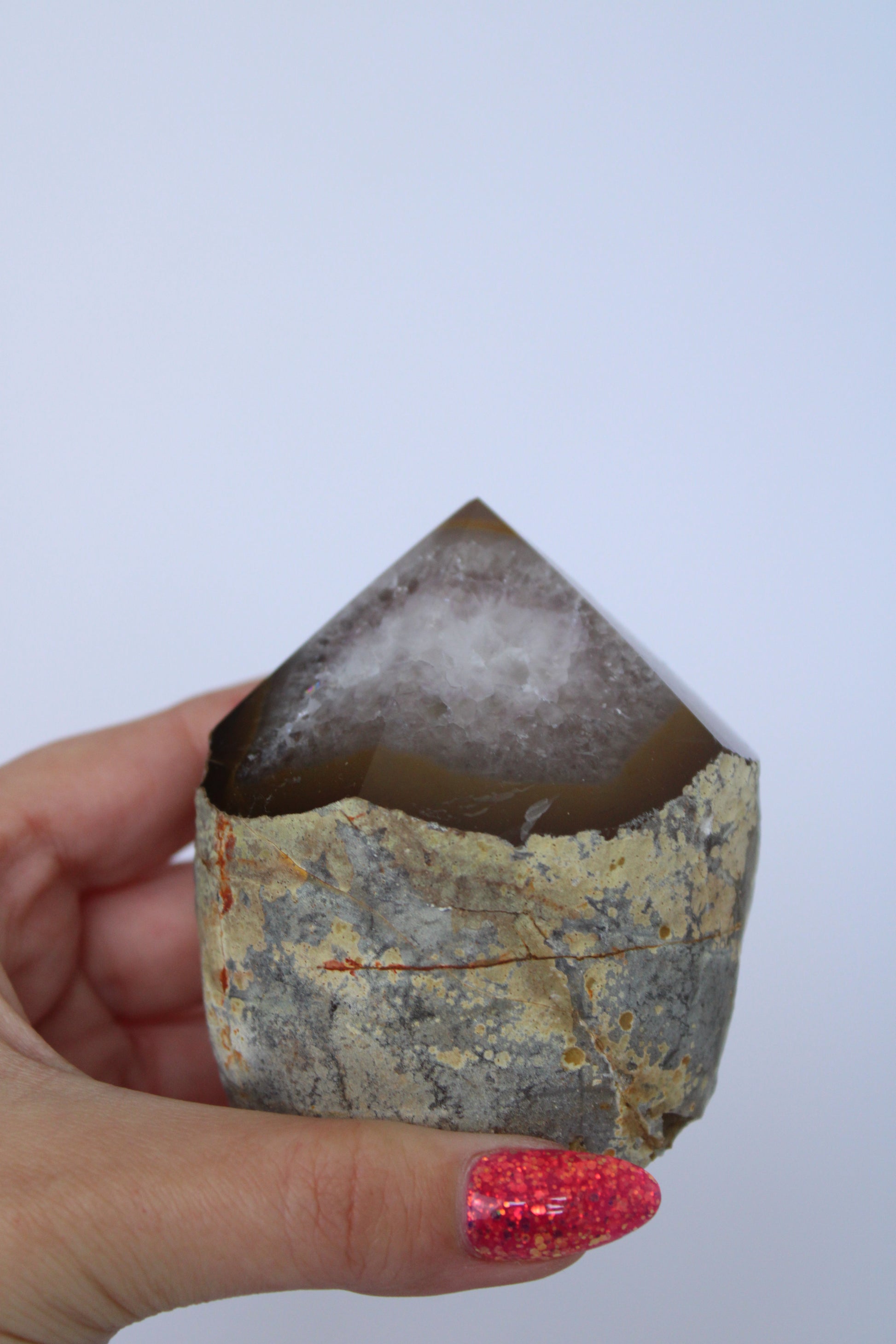 Agaat met amethist top polish - Gemstone Dreams