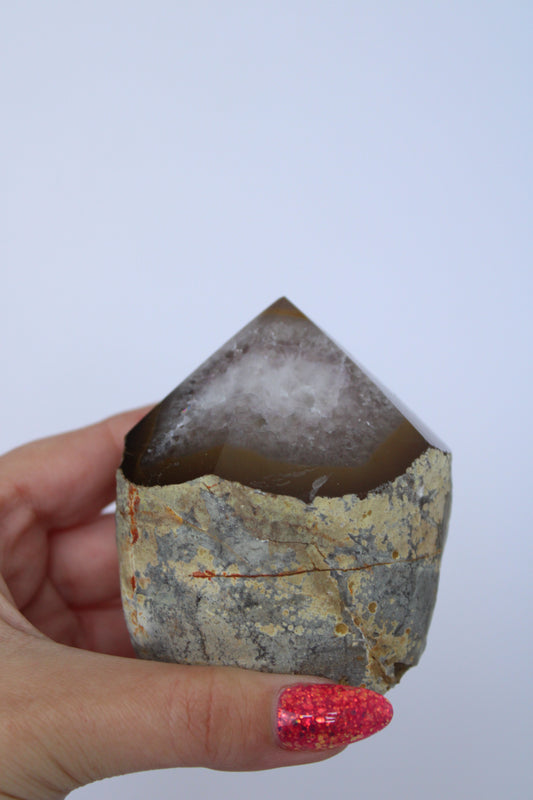 Agaat met amethist top polish - Gemstone Dreams