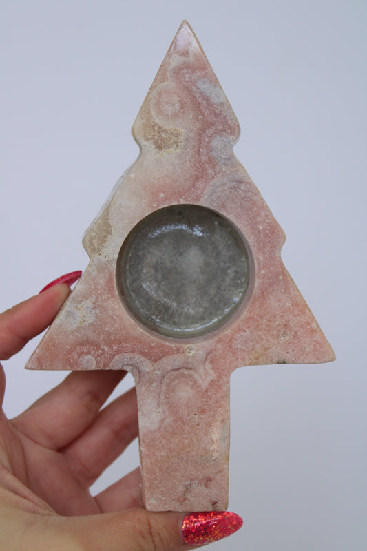 Roze amethist waxinelichthouder kerstboom - Gemstone Dreams