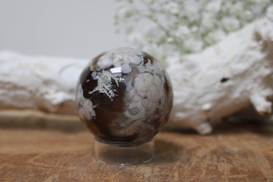 Black flower agate sphere