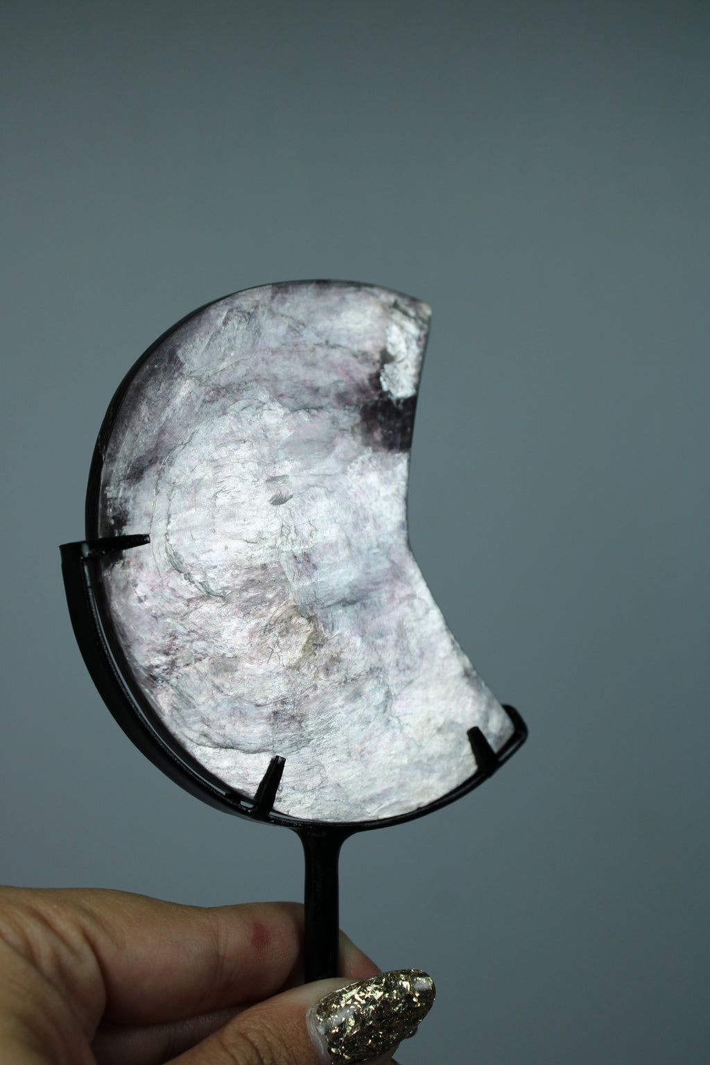 Purple mica moon on stand