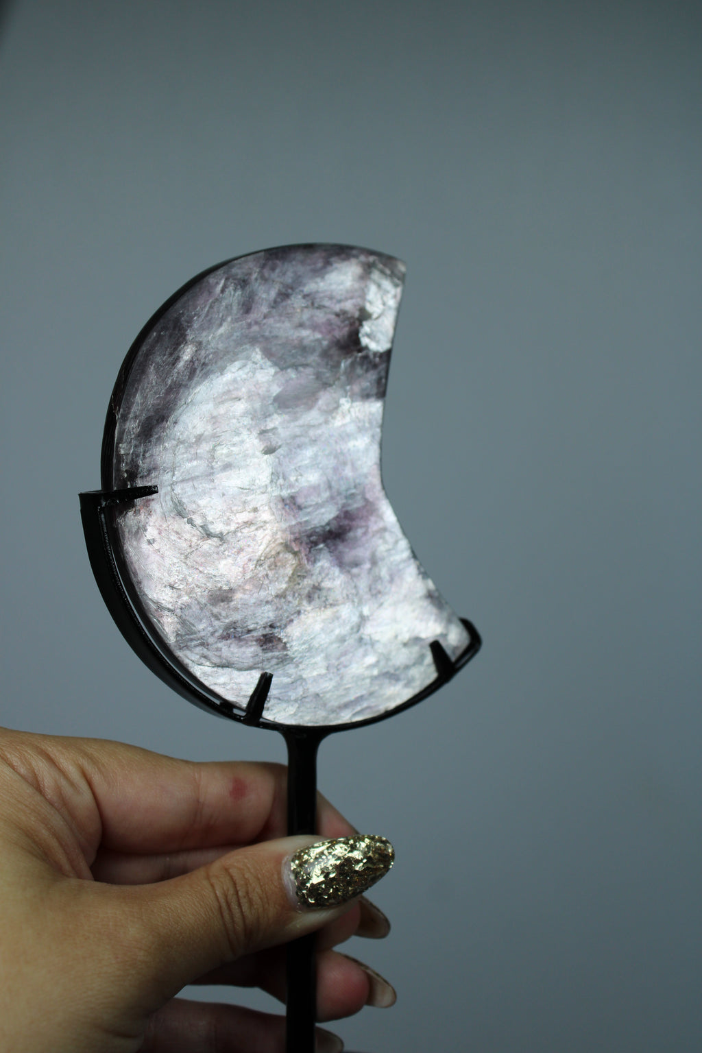 Purple mica moon on stand