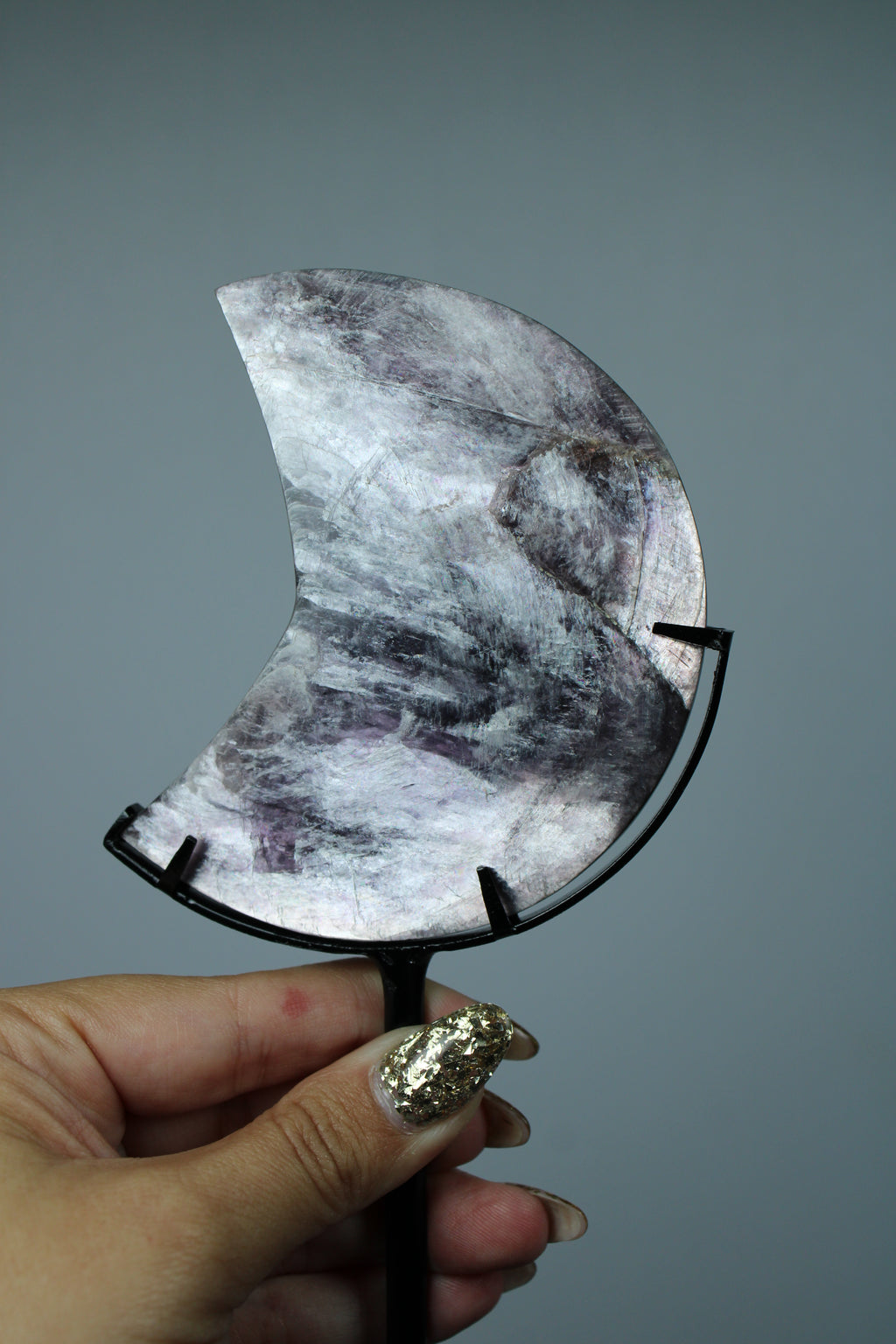 Purple mica moon on stand