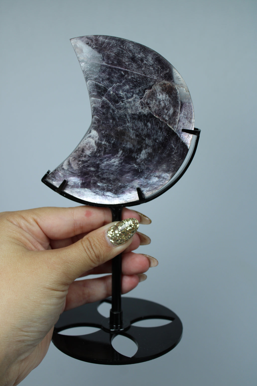 Purple mica moon on stand