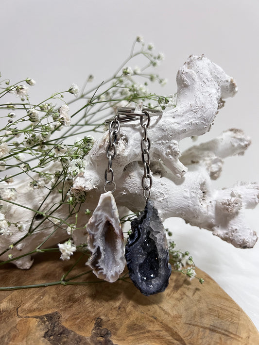 Agaat geode sleutelhanger - Gemstone Dreams